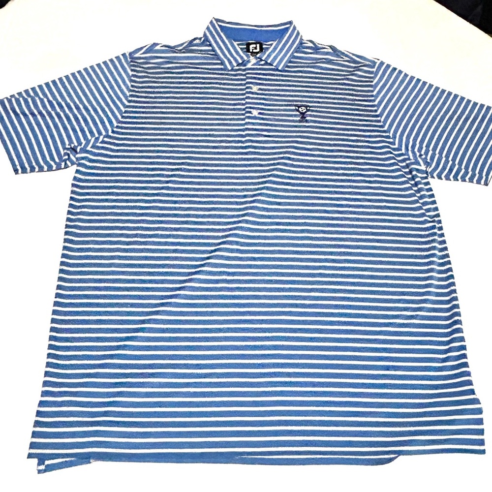 Footjoy Golf Polo Short Sleeve Striped Blue Men’s Sz XL Chest TGA 1914 Logo